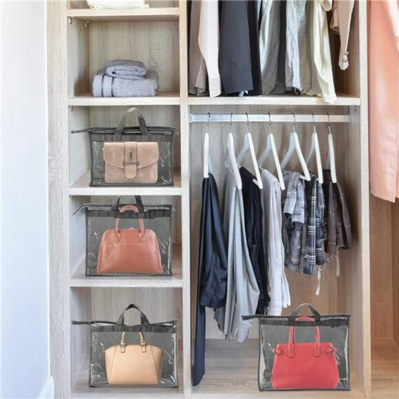 Clear purse storage bags 12 pack handbag organizer with zipper dust cover closet - Picture 6 of 8